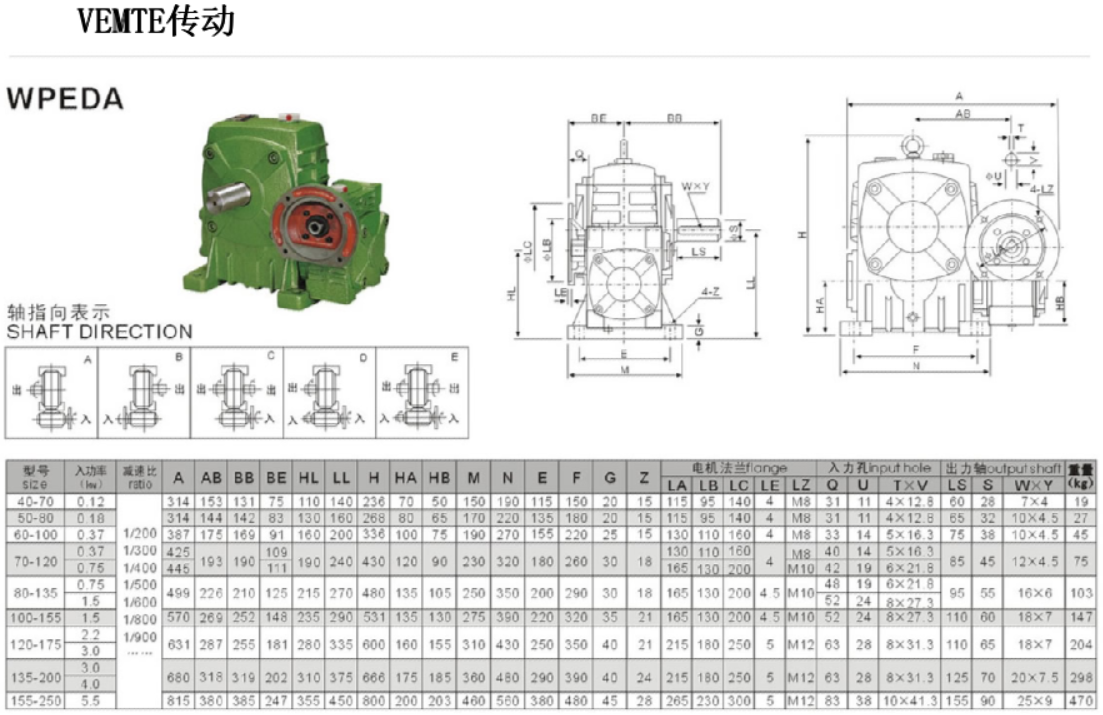 WPEDA減速機安裝尺寸圖紙 WPEDA減速機安裝尺寸圖紙